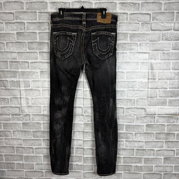True Religion ROCCO Relaxed Skinny Black Denim Thick Stitch Jeans Mens 30 x 34 - Picture 3 of 12
